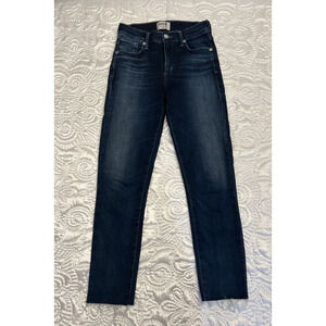 Agolde Sophie High Rise Skinny Crop Jeans Dark Wash Raw Hem Stretch Denim 25